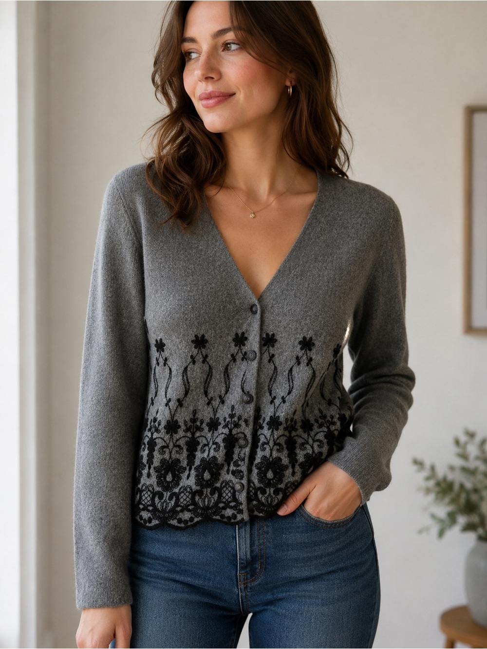Emblem Coordinates Gray Cardigan